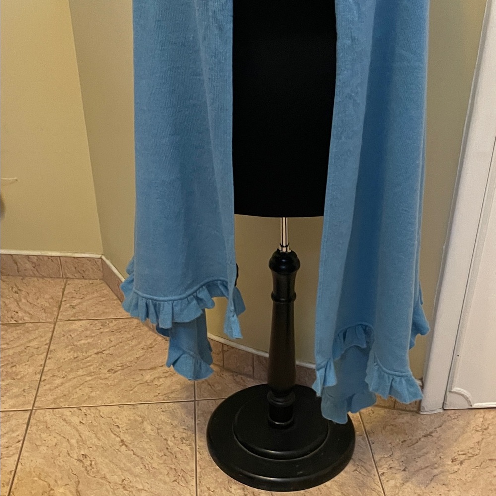 New Charter Club Sky Blue ruffled Cashmere Wrap 30x80 - Picture 5 of 6